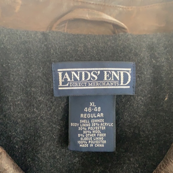 Vintage Lands End Men Leather Blazer Coat Jacket Brown Lined Wool Extra Large XL - Picture 6 of 16
